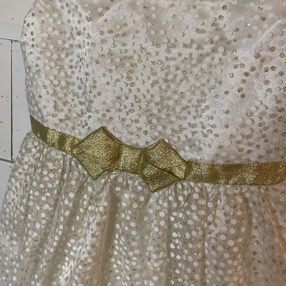 Jona Michelle Gold and Ivory Formal Kids Dress. Button & tie. Sz 5. Polka dot. - Picture 4 of 16